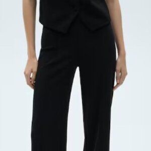 Mango Straight Knitted Pants Decorative Seams Black Sz Small NWOT